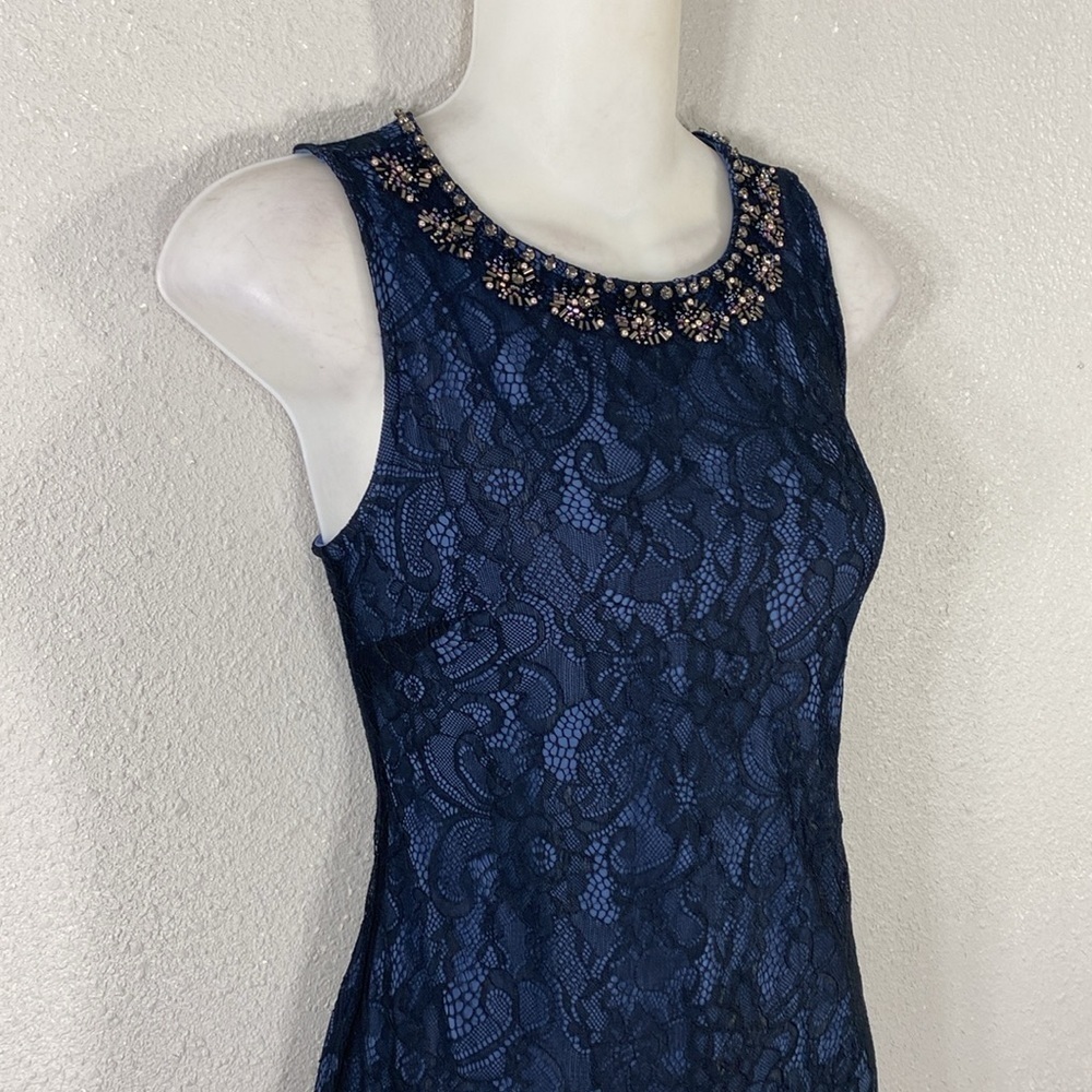 White House Black Market Blue Black Sleeveless Lace Shell Top XXS AE19 - Picture 6 of 14